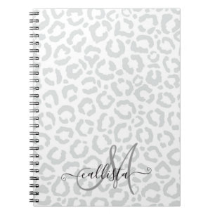 Caderno Espiral Impressão Animal de Leopardo de Cinzas Brancas El