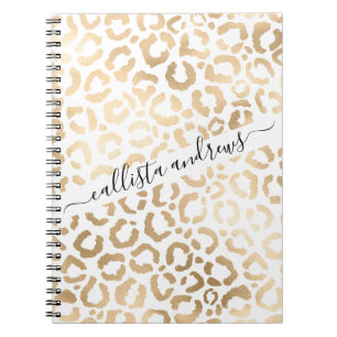 Caderno Espiral Impressão Animal do Leopardo Branco Elegante e Dou