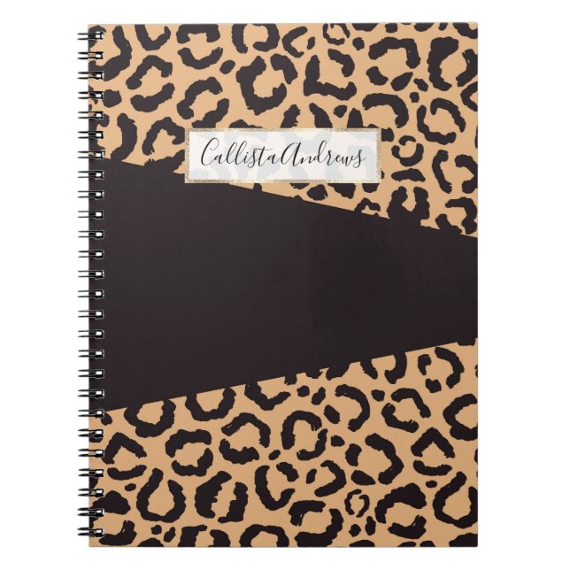 Caderno Espiral Impressão Animal Dourada Chita Leopardo Preta Mode (Frente)