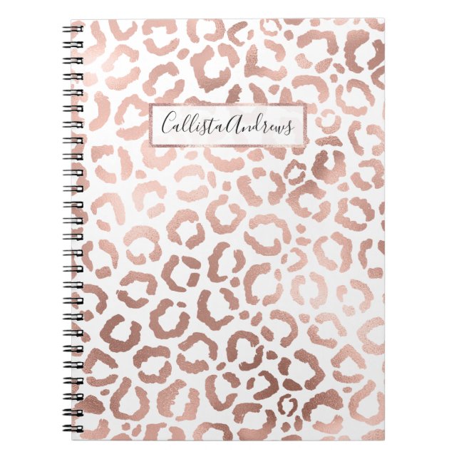 Caderno Espiral Impressão Animal Leopard Cheetah, Rosa Chic (Frente)
