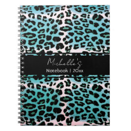 Caderno Espiral Impressão Animal Leopardo Azul Elegante Personaliz