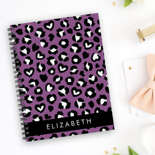 Caderno Espiral Impressão Animal, Leopardo Roxo, Corações, Seu Nom