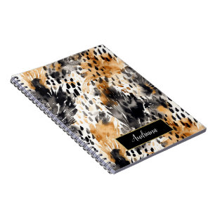 Caderno Espiral Impressão Animal Selvagem de Creme Negro Leopardo