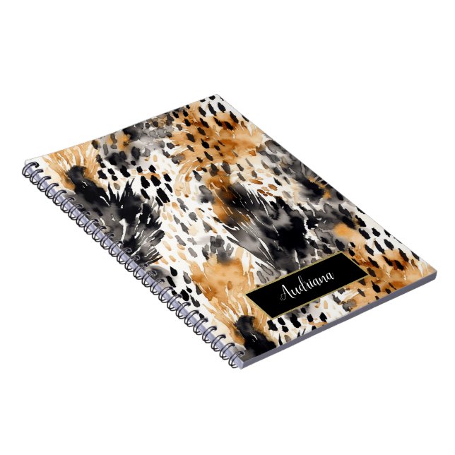 Caderno Espiral Impressão Animal Selvagem de Creme Negro Leopardo (Lado Direito)