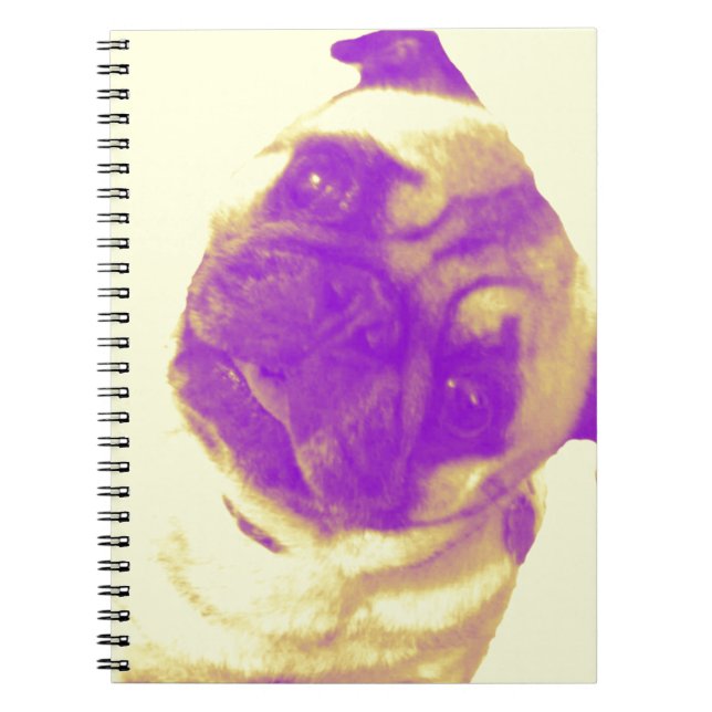Caderno Espiral Impressão artista-inspirado amarelo e roxo do pug (Frente)