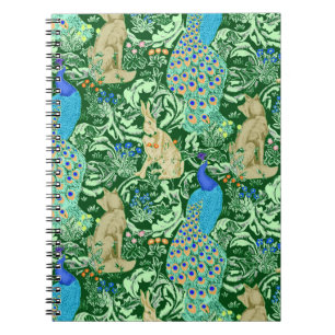 Caderno Espiral Impressão, azuis cobaltos & verde do pavão de
