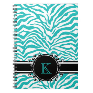 Caderno Espiral Impressão azul Funky da zebra com monograma da