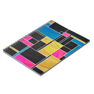 Caderno Espiral Impressão Azul Rosa Preto Mondrian