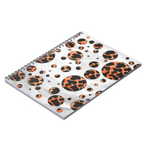 Caderno Espiral Impressão Bolinhas de preto e laranja