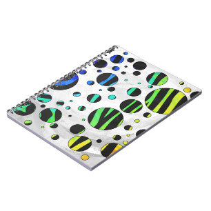 Caderno Espiral Impressão Bolinhas de Zebra Black e Rainbow
