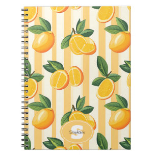Caderno Espiral Impressão Botânica de Limão Amarelo em Listras Cre