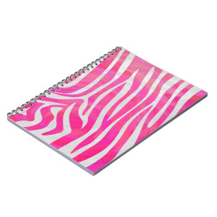 Caderno Espiral Impressão branco e rosa-quente zebra