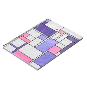 Caderno Espiral Impressão branco roxo mondriano