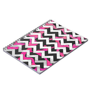 Caderno Espiral Impressão Chevron Cow Hot Pink e Black