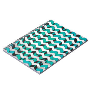 Caderno Espiral Impressão Chevron Tiger Black and Teal