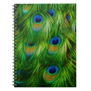 Caderno Espiral Impressão da pena do pavão