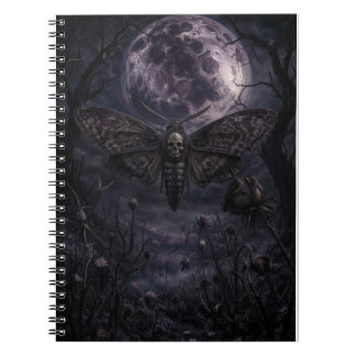 Caderno Espiral Impressão de Arte da Lua Gótica da Mariposa Caveir
