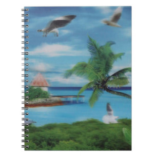 Caderno Espiral Impressão de Arte de Cena de Praia Tropical