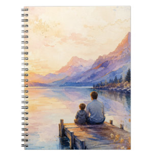 Caderno Espiral Impressão de Arte em Aquarela do Lago Pai e Filho