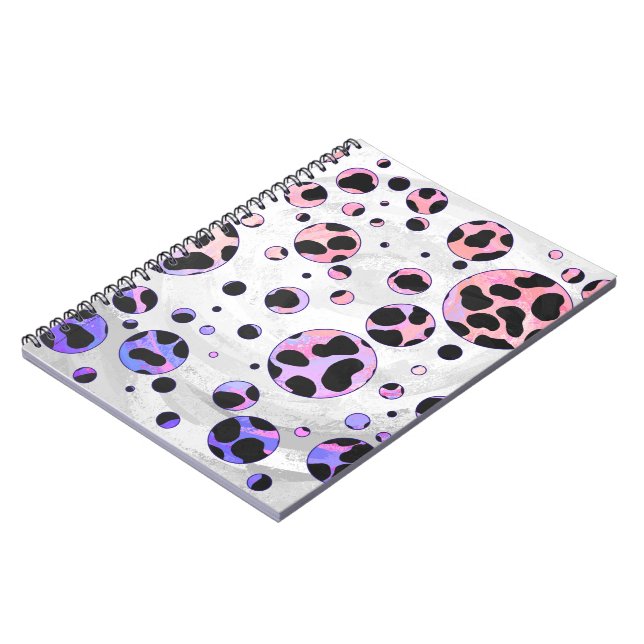 Caderno Espiral Impressão de Bolinhas preto e rosa Dalmático (Left Side)