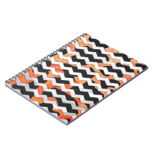 Caderno Espiral Impressão de Chevron de Vaca Preta e Laranja