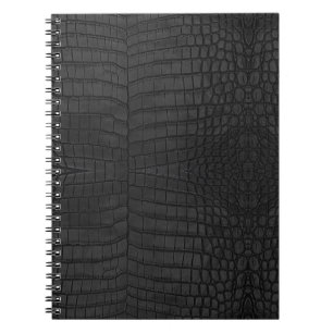 Caderno Espiral Impressão de Couro Crocodilo Preto Faux