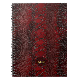 Caderno Espiral Impressão de Couro de Snakeskin Vermelho, em Monog