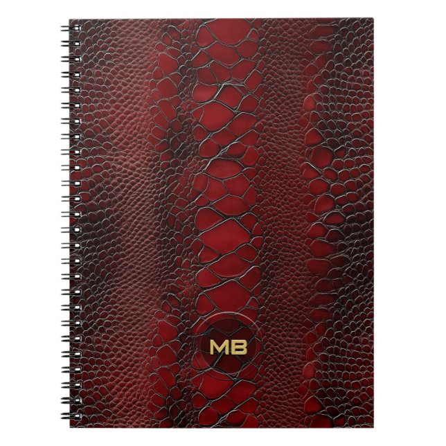 Caderno Espiral Impressão de Couro de Snakeskin Vermelho, em Monog (Frente)