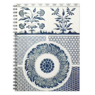 Caderno Espiral Impressão de Design de Arte Gráfico Azul e Branc
