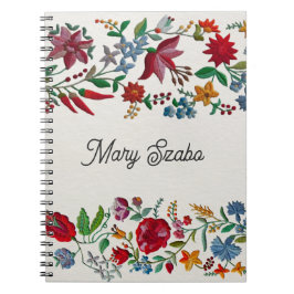 Caderno Espiral Impressão de Flor de Bordados Kalocsa