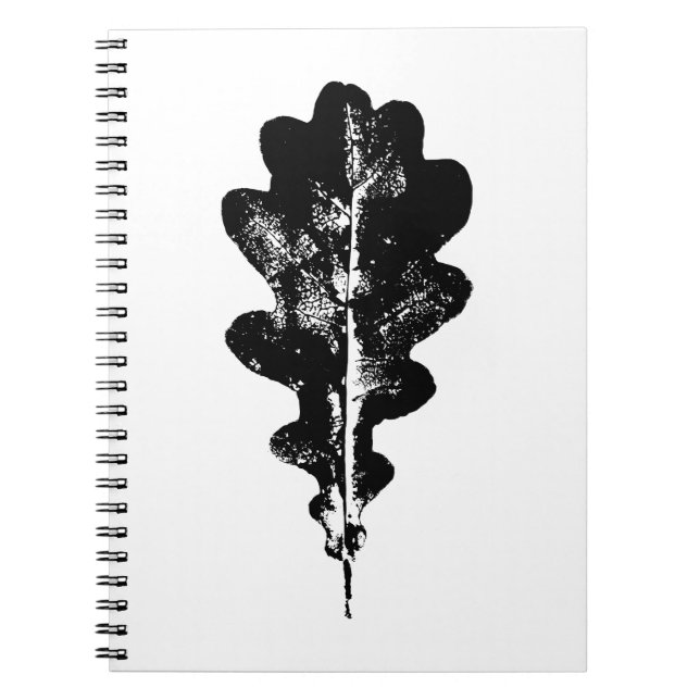 Caderno Espiral Impressão de Folha de Carvalho Preto e Branco (Frente)