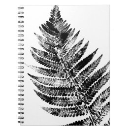 Caderno Espiral Impressão de Folha de Fern Preta e Branca