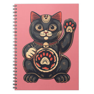 Caderno Espiral impressão de gato Maneki Neko desenhado para japon