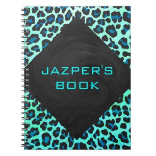 Caderno Espiral Impressão de Leopard Black and Teal
