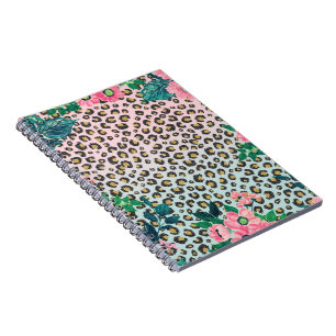 Caderno Espiral Impressão de Leopard com Brilho Rosa Ombre