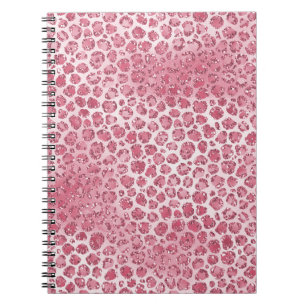 Caderno Espiral Impressão de Leopard com Lâmpada Rosa Brilhante