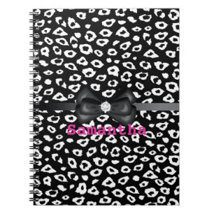 Caderno Espiral Impressão de Leopardo Branco Preto com Arco