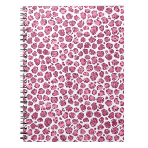 Caderno Espiral Impressão de Leopardo com Glama Branco Rosa-Rosa