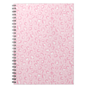 Caderno Espiral Impressão de leopardo em aquarela rosa suave