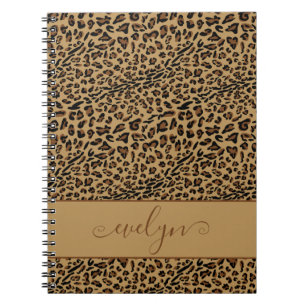 Caderno Espiral Impressão de leopardo marrom e preto personalizada