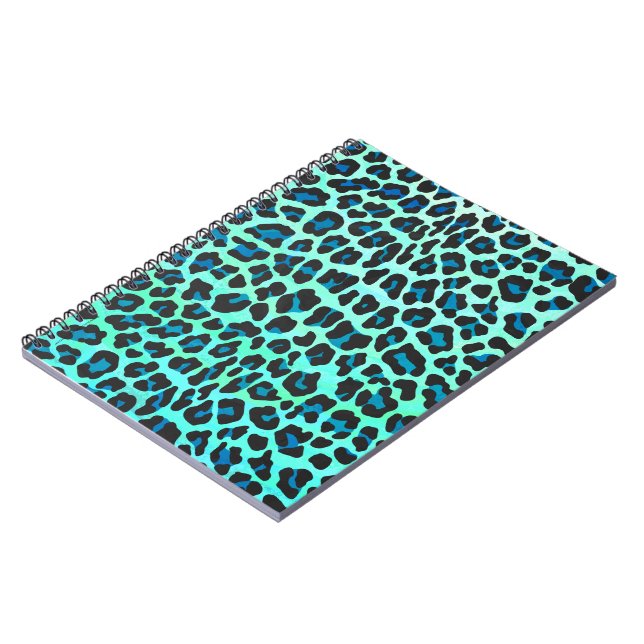 Caderno Espiral Impressão de Leopardo Negro e Teal (Left Side)