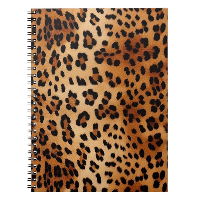 Caderno Espiral Impressão de Leopardo Preto-Castanho (Frente)