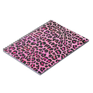 Caderno Espiral Impressão de Leopardo Preto e Rosa Quente