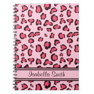 Caderno Espiral Impressão de leopardo rosa falsa com nome