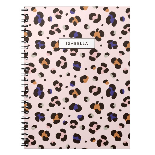 Caderno Espiral Impressão de leopardo rosa personalizada (Frente)