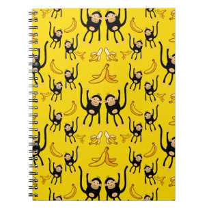 Caderno Espiral Impressão de Macaco Fofo e Banana