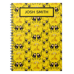 Caderno Espiral Impressão de Macaco Fofo e Banana