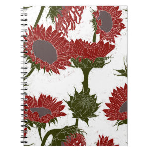 Caderno Espiral Impressão de madeira Vermelho de girassol