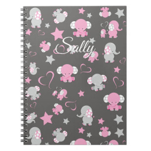 Caderno Espiral Impressão de Padrão de Elefante para Bebê Rosa e C