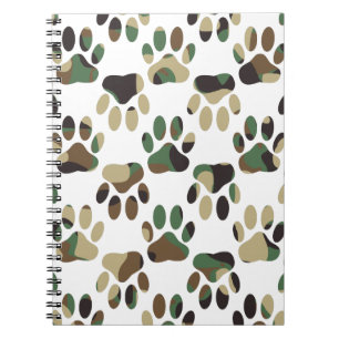 Caderno Espiral Impressão de Pata de Cachorro Padrão da Camo